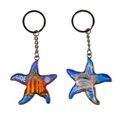 Side Themed Starfish Shaped Metal Keychain - 2