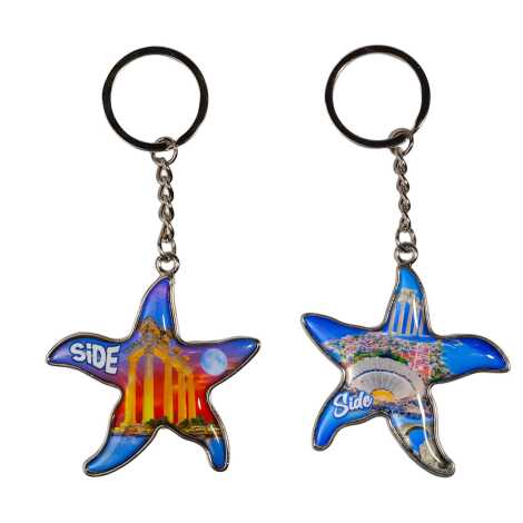 Side Themed Starfish Shaped Metal Keychain - 2
