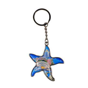 Side Themed Starfish Shaped Metal Keychain - 3