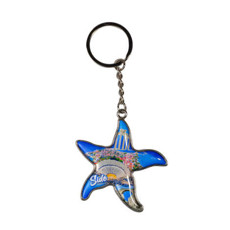 Side Themed Starfish Shaped Metal Keychain - 3