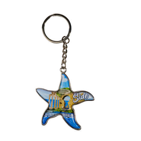 Side Themed Starfish Shaped Metal Keychain - 4