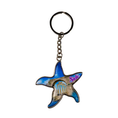 Side Themed Starfish Shaped Metal Keychain - 5