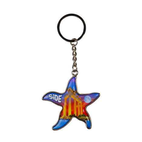 Side Themed Starfish Shaped Metal Keychain - 6