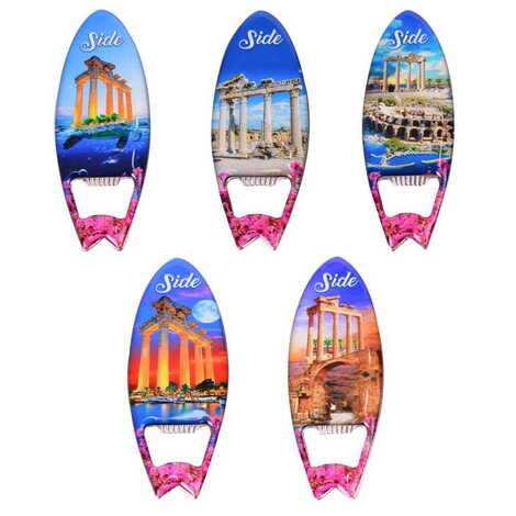 Side Themed Surf Board Shaped Metal Magnetic Bottle Opener 128x45 mm - 3