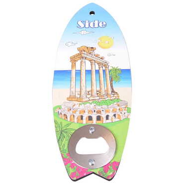 Side Themed Surf Board Shaped Printed MDF Wooden Bottle Opener 185x72 mm - Myros