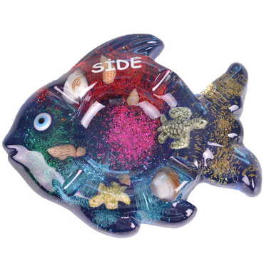 Side Themed Transparent Polyester Fish Shaped Ashtray 112x125 mm - Thumbnail