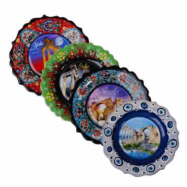 Side Themed Turkish Ceramic Plate With Epoxy 12 Cm - 5