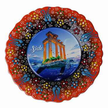 Side Themed Turkish Ceramic Plate With Epoxy 18 Cm - Myros