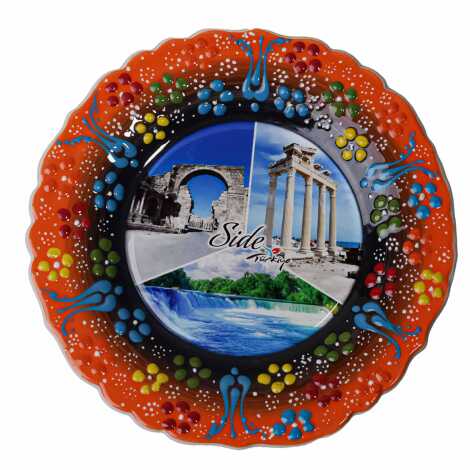 Side Themed Turkish Ceramic Plate With Epoxy 18 Cm - 8