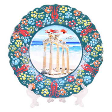 Side Themed Turkish Ceramic Plate With Epoxy 18 Cm - Thumbnail