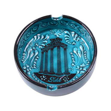 Myros - Side Themed Turkish Ceramic Turquoise Ashtray Big Size