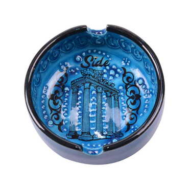 Side Themed Turkish Ceramic Turquoise Ashtray Small Size - Thumbnail