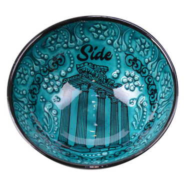 Myros - Side Themed Turkish Ceramic Turquoise Bowl 13 Cm