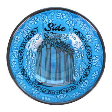 Side Themed Turkish Ceramic Turquoise Bowl 16 Cm - Thumbnail