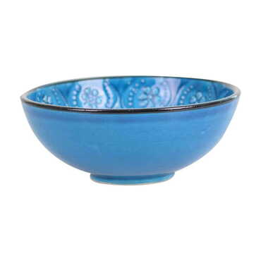 Side Themed Turkish Ceramic Turquoise Bowl 16 Cm - Thumbnail