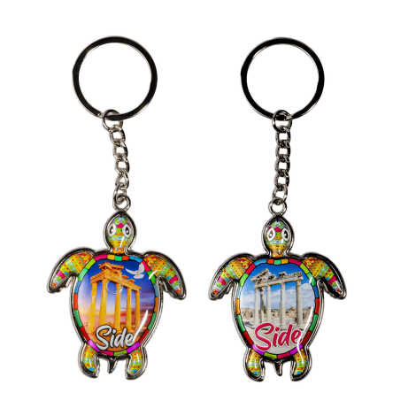 Side Themed Turtle Shaped Metal Keychain - 2