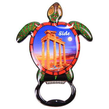 Side Themed Turtle Shaped Metal Magnetic Bottle Opener 103x75 mm - Thumbnail