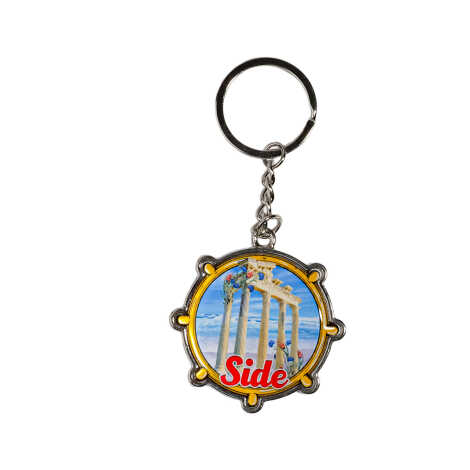 Side Themed Wheel Shaped Metal Keychain - 1
