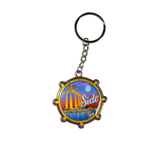 Side Themed Wheel Shaped Metal Keychain - 3