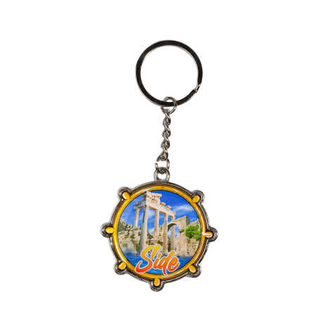 Side Themed Wheel Shaped Metal Keychain - 4
