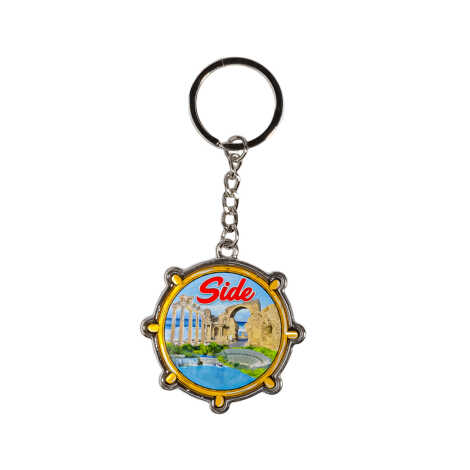 Side Themed Wheel Shaped Metal Keychain - 5