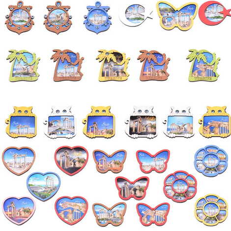 Side Themed Wooden Cute Animals Souvenşr Fridge Magnet Serie C 90x120 mm - 2