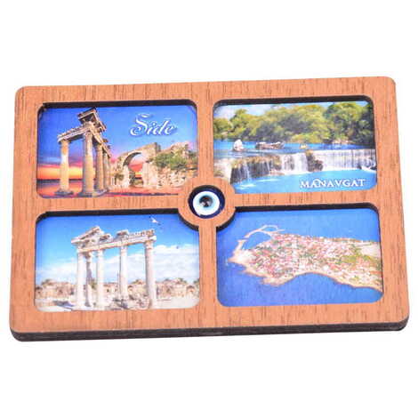 Side Themed Wooden Cute Animals Souvenşr Fridge Magnet Serie C 90x120 mm - 38