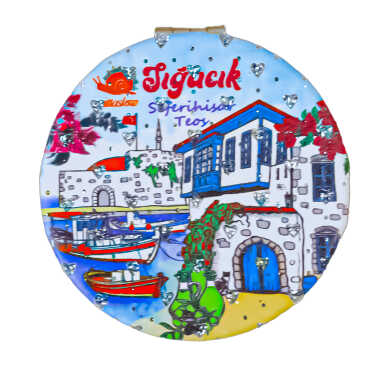 Sığacık Themed Custom Printed Round Pocket Mirror - 3