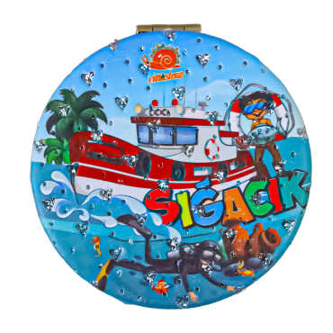 Sığacık Themed Custom Printed Round Pocket Mirror - 4