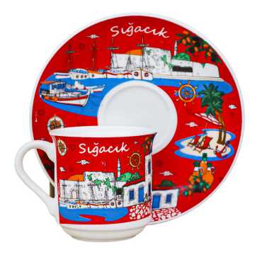 Sığacık Themed Porcelain Coffee Set for Two