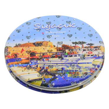 Sığacık Themed Custom Printed Round Pocket Mirror - Thumbnail