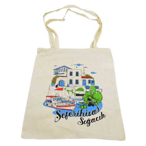 Sığacık Themed Customised Colorful Shopping Tote Bag 450x350 m