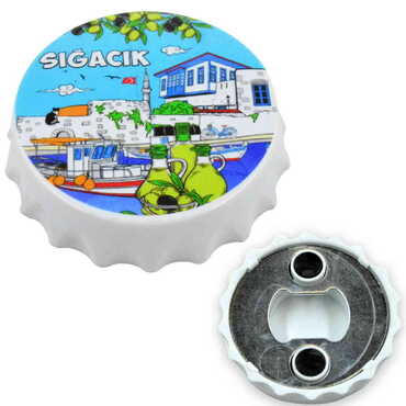 Sığacık Themed Customised UV Printed Bottle Cap Shaped Plastic Base Bottle Opener 58x15 mm - Thumbnail