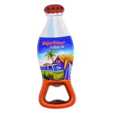 Myros - Sığacık Themed Customised Uv Printed Coca Cola Bottle Shape Plastic Base Bottle Opener 42x120 mm