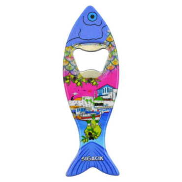 Sığacık Themed Customised UV Printed Fish Shape Printed Plastic Base Bottle Opener 42x130 mm - Thumbnail