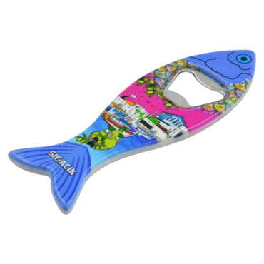 Sığacık Themed Customised UV Printed Fish Shape Printed Plastic Base Bottle Opener 42x130 mm - Thumbnail