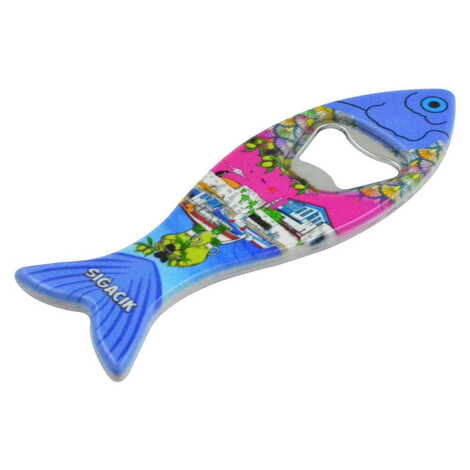 Sığacık Themed Customised UV Printed Fish Shape Printed Plastic Base Bottle Opener 42x130 mm