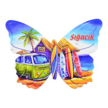 Sığacık Themed Customised UV Printed Plastic Base Butterfly Shaped Fridge Magnet 80x58 mm - Myros