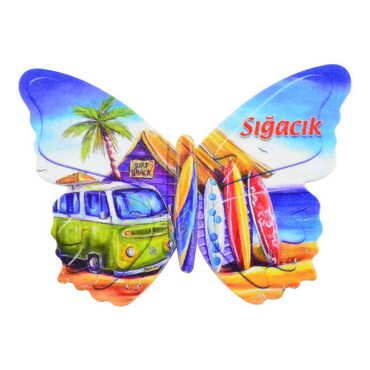 Sığacık Themed Customised UV Printed Plastic Base Butterfly Shaped Fridge Magnet 80x58 mm - Thumbnail