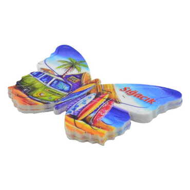 Sığacık Themed Customised UV Printed Plastic Base Butterfly Shaped Fridge Magnet 80x58 mm - Thumbnail