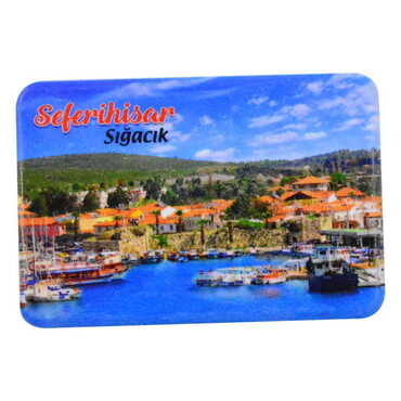 Myros - Sığacık Themed Customised UV Printed Plastic Base Rectangle Fridge Magnet 80x50 mm