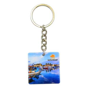 Myros - Sığacık Themed Customised Uv Printed Plastic Base Round Keyring 40x108 mm