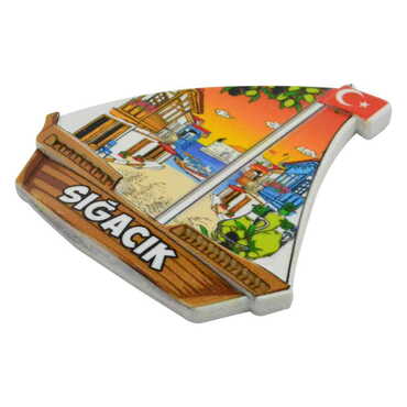 Sığacık Themed Customised UV Printed Plastic Base Sail Ship Shaped Fridge Magnet 77x80 mm - Thumbnail