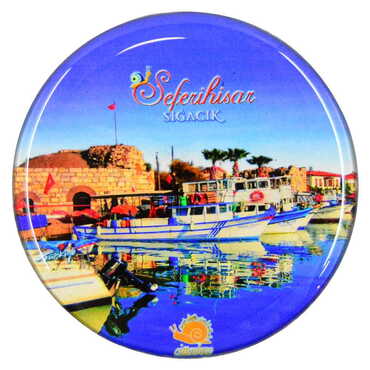 Sığacık Themed Epoxy Dome Round Souvenir Fridge Magnet 67 mm - Thumbnail