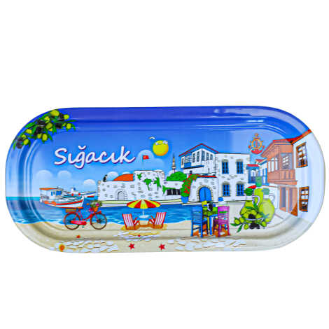 Sığacık Themed Metal Oval Tray with Triple Bowl Set - 2