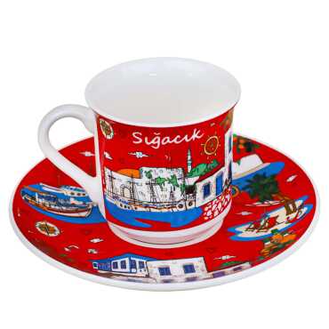Sığacık Themed Porcelain Coffee Set for Two - 6