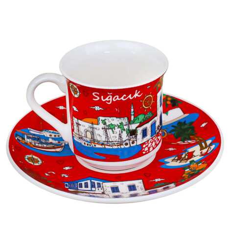 Sığacık Themed Porcelain Coffee Set for Two - 6