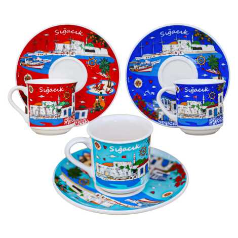 Sığacık Themed Porcelain Coffee Set for Two - 2