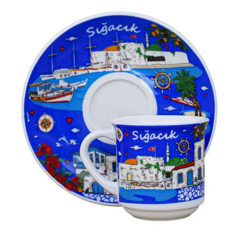 Sığacık Themed Porcelain Coffee Set for Two - 4
