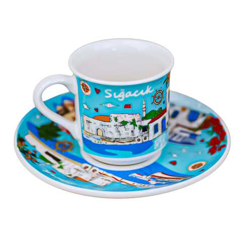Sığacık Themed Porcelain Coffee Set for Two - 5